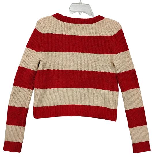 American Eagle Rugby Button Down Sweater Red and Beige Striped V Neck - Picture 7 of 9